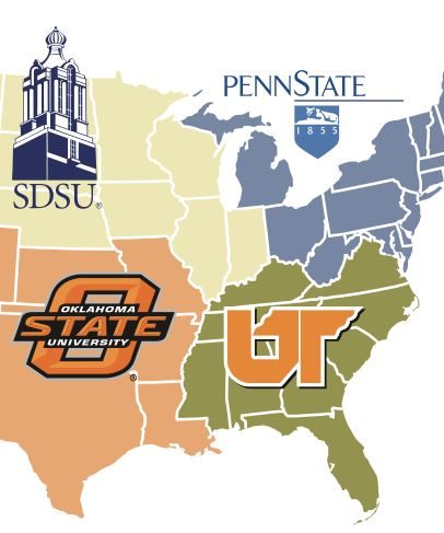 map showing participants at university of tennessee, oklahoma state, south dakota state university and penn state 